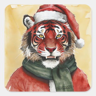 Funny Animal Christmas Favorites - Tiger 1 Square Sticker