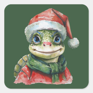 Funny Animal Christmas Favorites - Turtle 2 Square Sticker