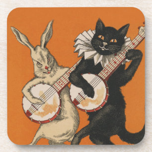 Funny Animal Coasters - Black Cat and White Rabbit