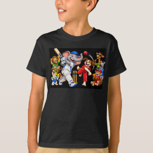 funny animal cricket team- elephant batting dog  T-Shirt