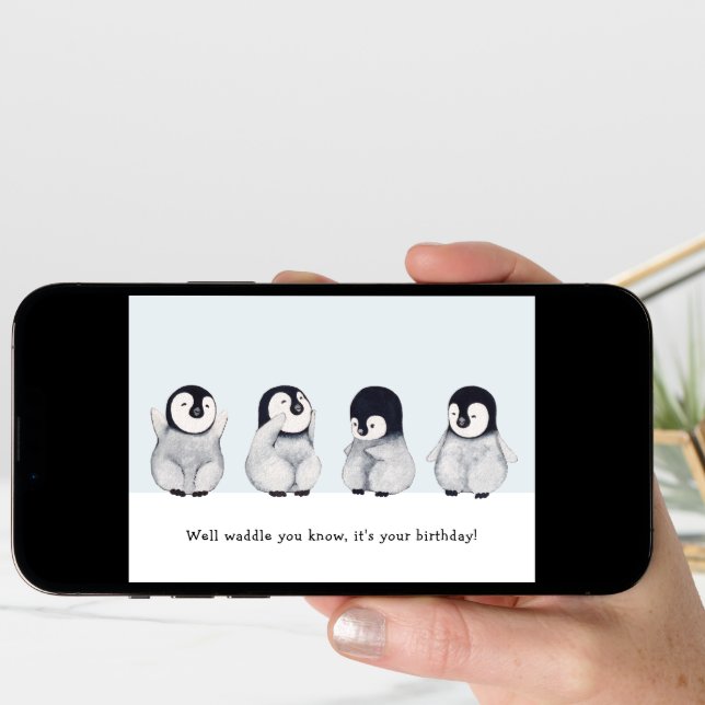 Funny Animal Cute Penguin Birthday Card (Front Digital)