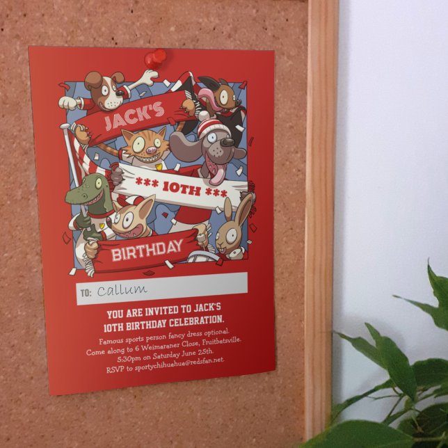 Funny Animal Fans Add The Name Red Birthday Party  Invitation (Creator Uploaded)