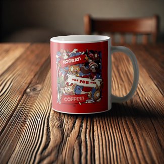 Funny Animal Fans Hooray For Coffee Crowd Cartoon