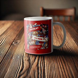 Funny Animal Fans Hooray For Coffee Crowd Cartoon Coffee Mug