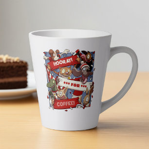 Funny Animal Fans Hooray For Coffee Crowd Cartoon Latte Mug