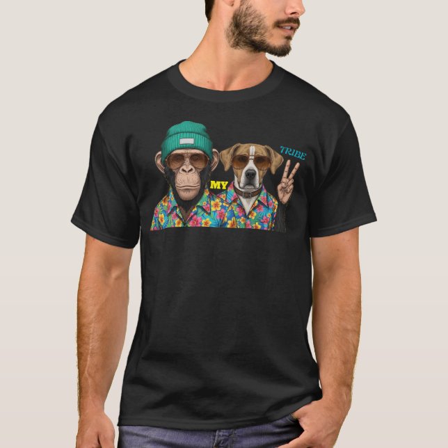 Funny Animal Friends T-Shirt | Cool Monkey Dog   (Front)