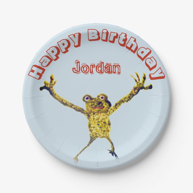 Funny Animal Frog Birthday Paper Plates (Front)