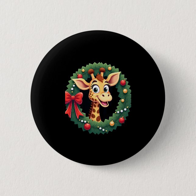 Funny Animal Giraffe Meme Face Festive Xmas T-Shir Button (Front)