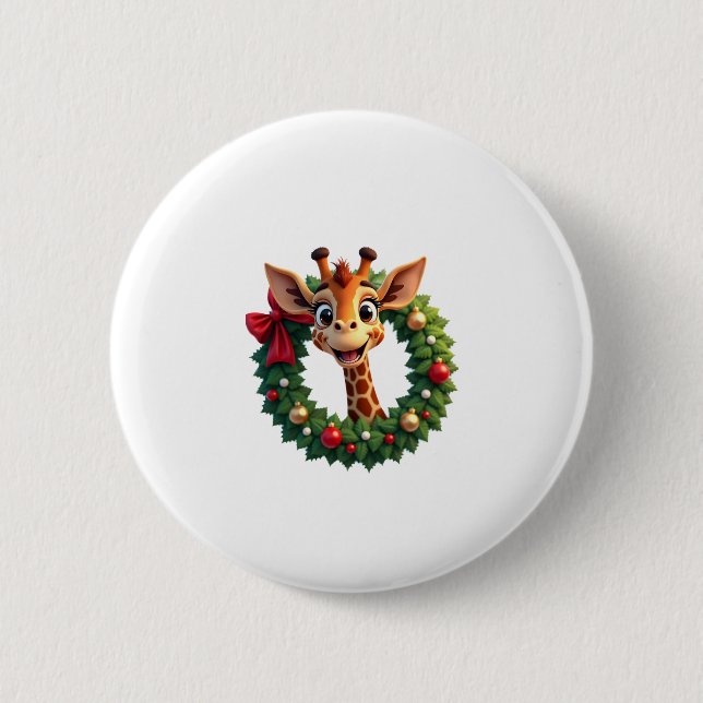 Funny Animal Giraffe Meme Face Festive Xmas T-Shir Button (Front)