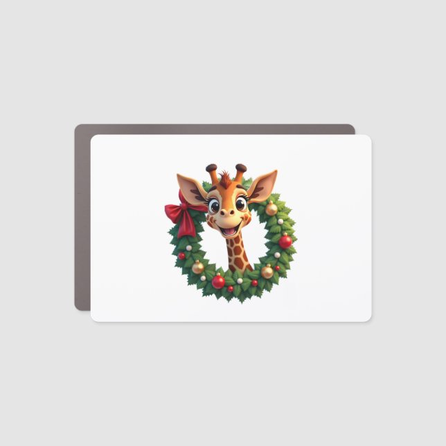 Funny Animal Giraffe Meme Face Festive Xmas T-Shir Car Magnet (Front)