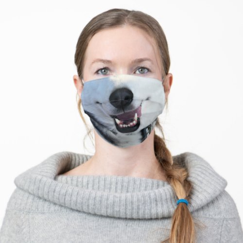 funny animal lover black white husky smile adult cloth face mask