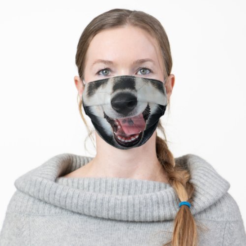 funny animal lover black white husky smile adult cloth face mask