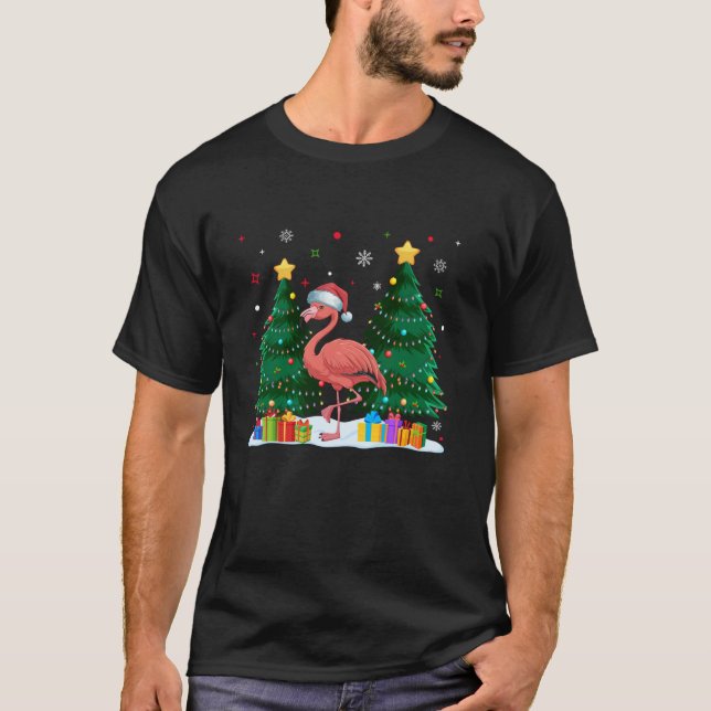 Funny Animal Lover Flamingo Santa Hat Ugly Christm T-Shirt (Front)