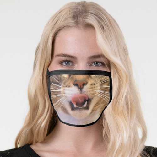 funny animal lover funny open mouth cat tongue out face mask