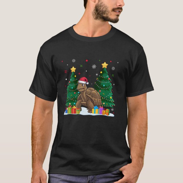 Funny Animal Lover Tortoise Santa Hat Ugly Christm T-Shirt (Front)