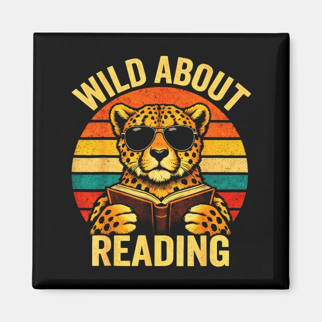 Funny animal meme wild about reading cheetah book magnet (Front)