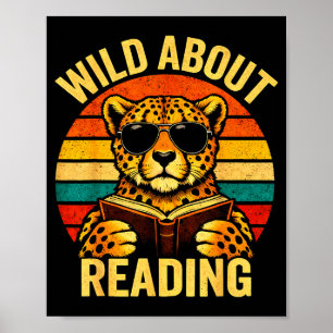 Funny animal meme wild about reading cheetah book poster
