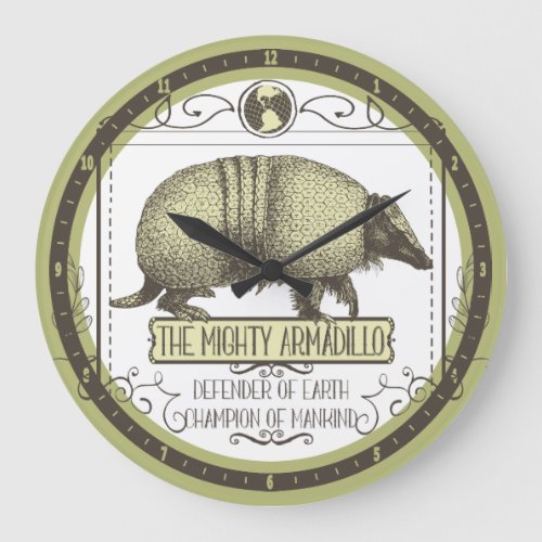 Funny animal Mighty Armadillo vintage superhero Large Clock