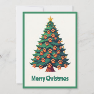 Funny Animal Paws Green Modern Christmas Tree  Holiday Card