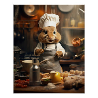 Funny Animal Poster Chef Squirrel Cooking Poster