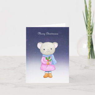 Funny Animal Pun Cute Mouse Girl Merry Christmas Holiday Card