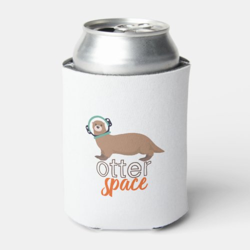Funny Animal Puns Humor Otter Space Cartoon Can Cooler