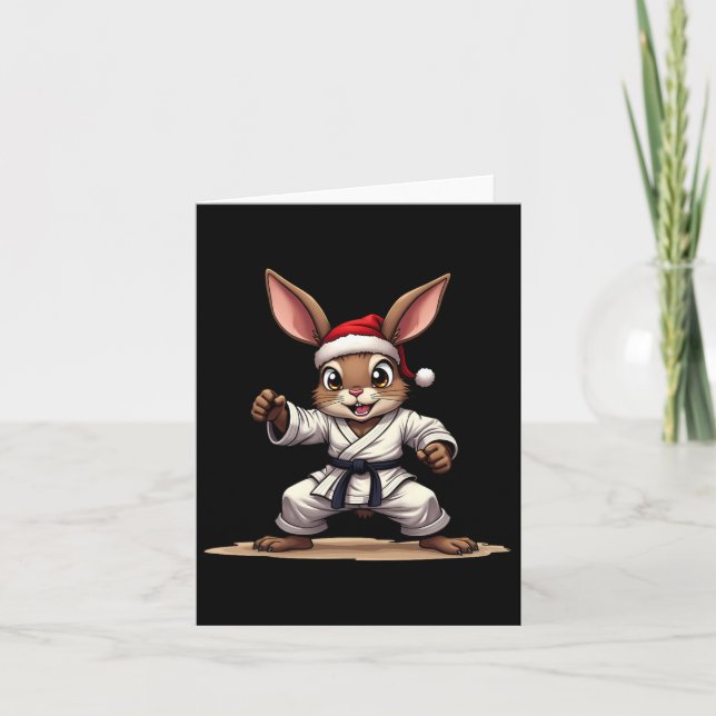 Funny Animal Rabbit In Karate Uniform For Christma Card (Front)
