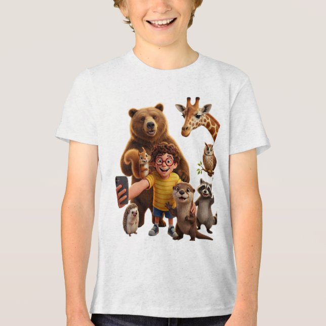 Funny Animal Selfie Squad Cartoon Design  Tri-Blend Shirt (Front)