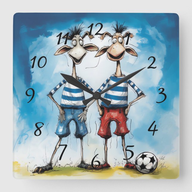 Funny animal soccer players Poster Square Wall Clock (Front)