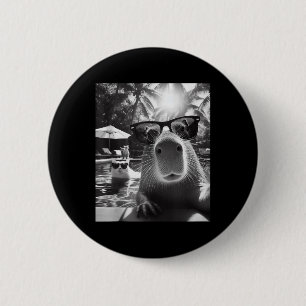 Funny Animal Swimming Pool Capybara Selfie With Ca Button