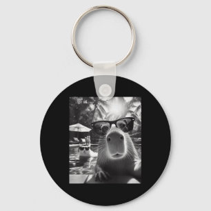 Funny Animal Swimming Pool Capybara Selfie With Ca Keychain