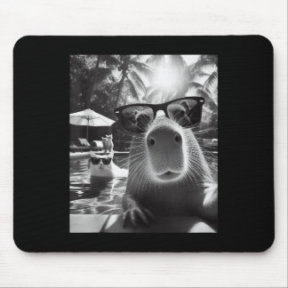 Funny Animal Swimming Pool Capybara Selfie With Ca Mouse Pad