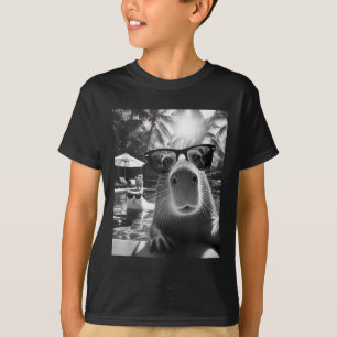 Funny Animal Swimming Pool Capybara Selfie With Ca T-Shirt
