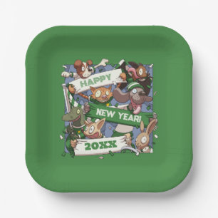 Funny Animals Add The New Year Sports Fans Cartoon Paper Plates