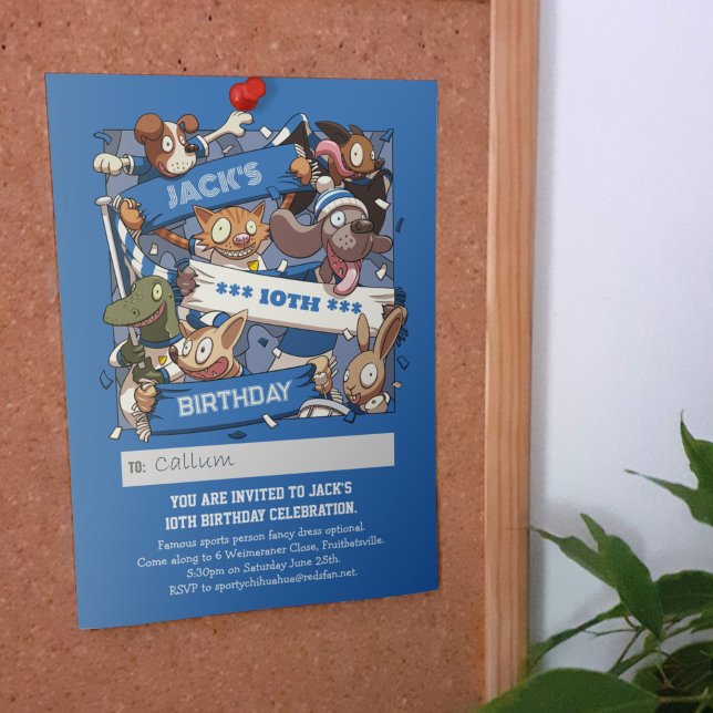 Funny Animals Add Your Name Birthday Blue & White Invitation (Creator Uploaded)