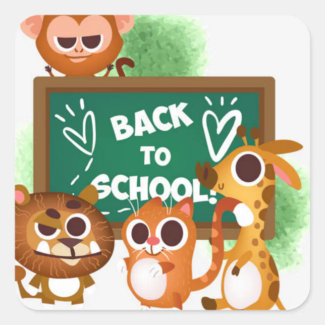 Funny Animals Back to School Square Sticker | Zazzle