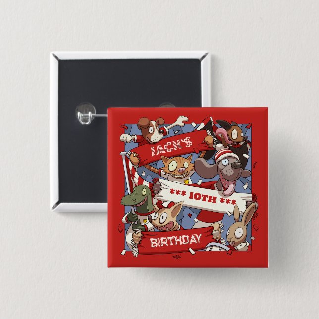 Funny Animals Birthday Age Sports Fans Cartoon Button (Front & Back)