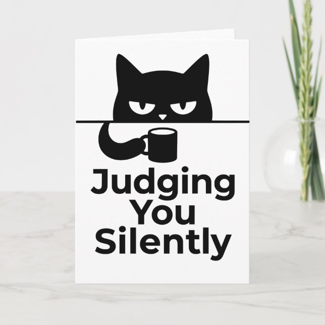 funny animals cat cafe Judging You Silently Card (Front)