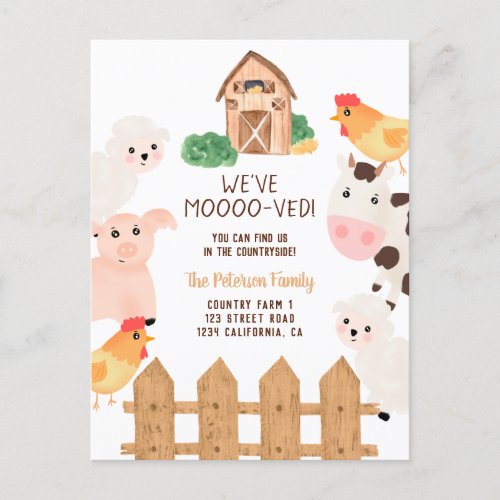 Funny animals farm countryside new home moving announcement postcard