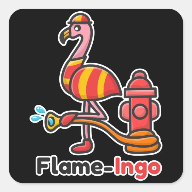 Funny Animals Fire Department Flamingo Square Sticker (Front)
