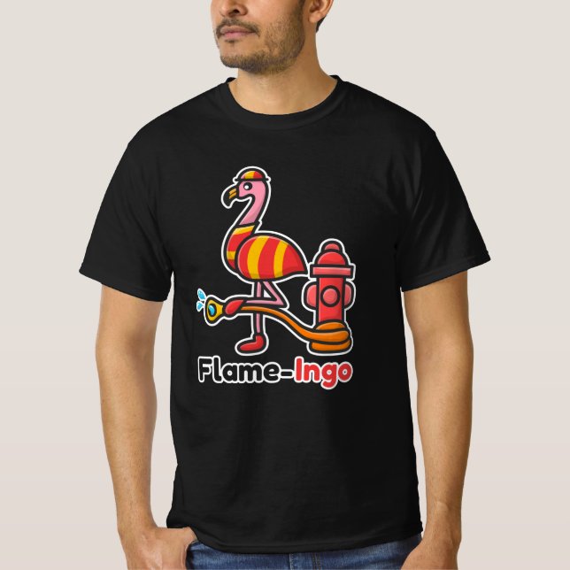 Funny Animals Fire Department Flamingo T-Shirt (Front)