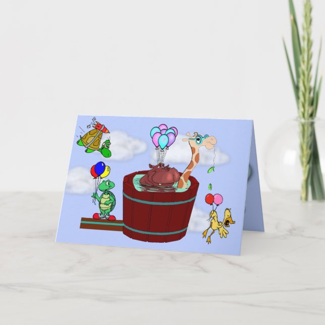 Funny Animals Flying on "Just Because" "Hi" Card (Front)