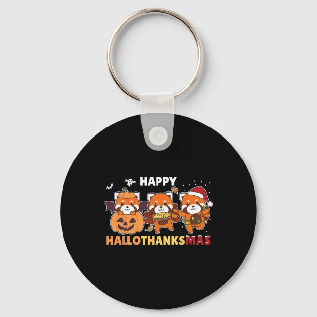 Funny Animals For The Holidays Red Panda Christmas Keychain (Front)