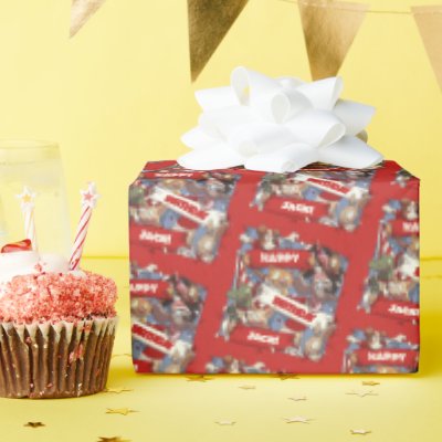Funny Animals Happy Birthday Add Your Name Cartoon Wrapping Paper