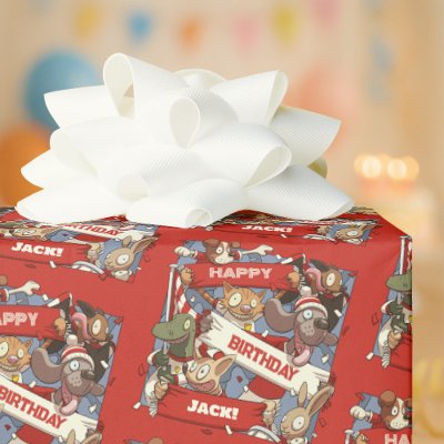 Funny Animals Happy Birthday Add Your Name Cartoon Wrapping Paper