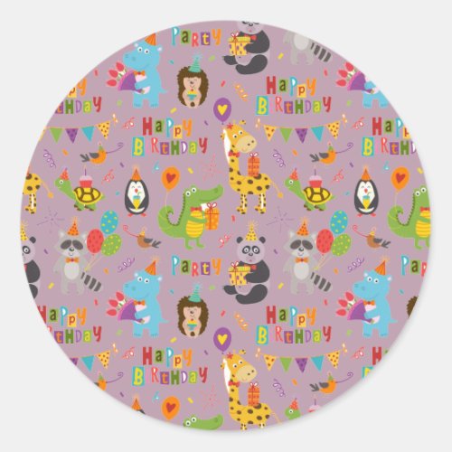 Funny Animals Happy Birthday   Classic Round Sticker