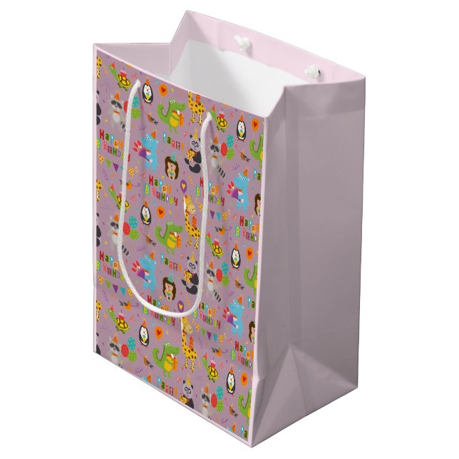 Funny Animals Happy Birthday    Medium Gift Bag (Front Angled)