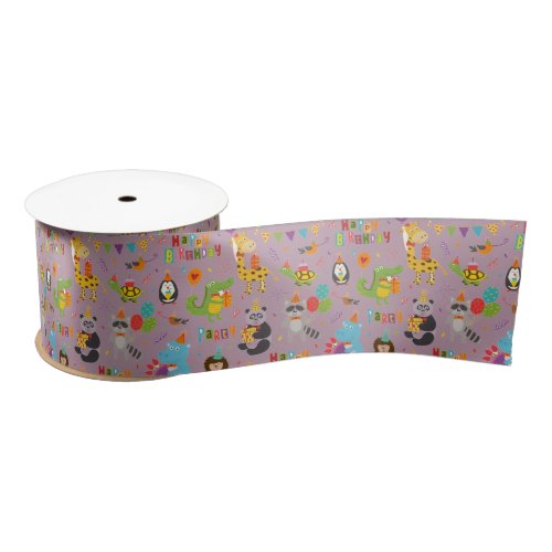 Funny Animals Happy Birthday  Satin Ribbon