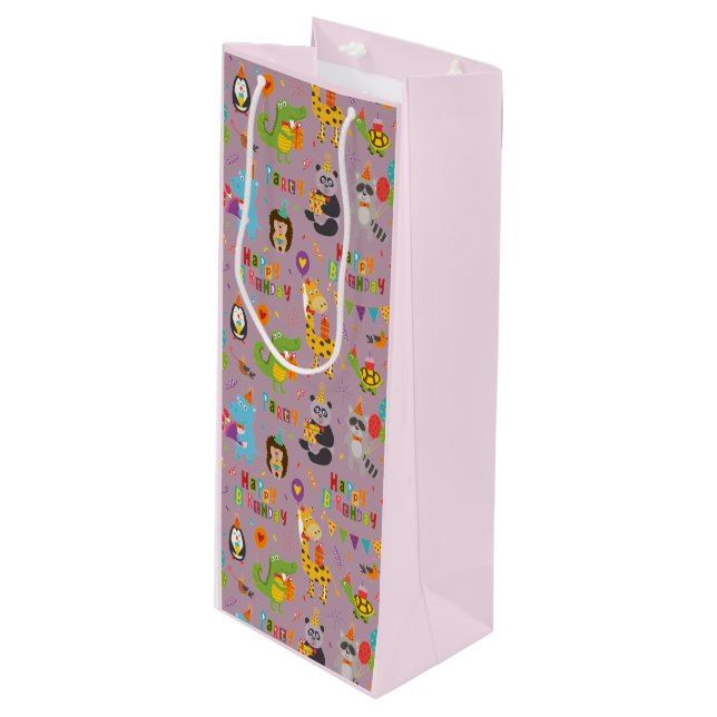 Funny Animals Happy Birthday   Wine Gift Bag (Front Angled)