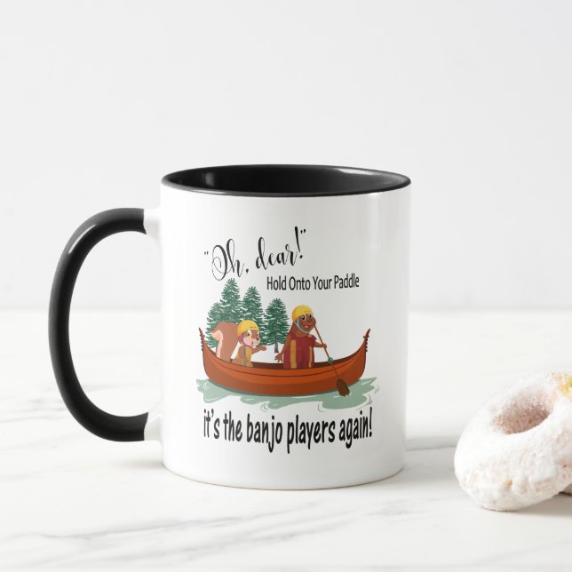 Funny Animals In a Canoe, Banjo Players Coffee Mug (With Donut)